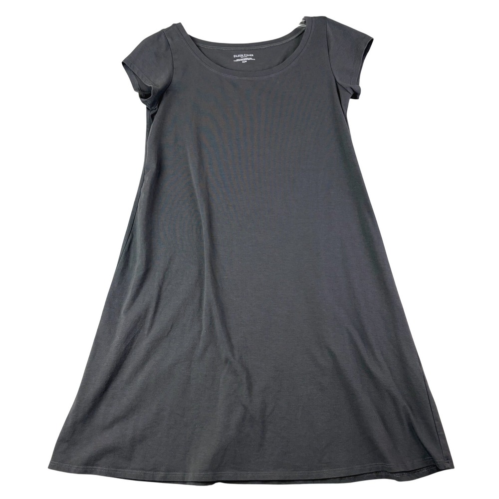 Eileen Fisher S Petite Charcoal Gray Organic Cotton A-Line Scoop Neck Mini Dress
